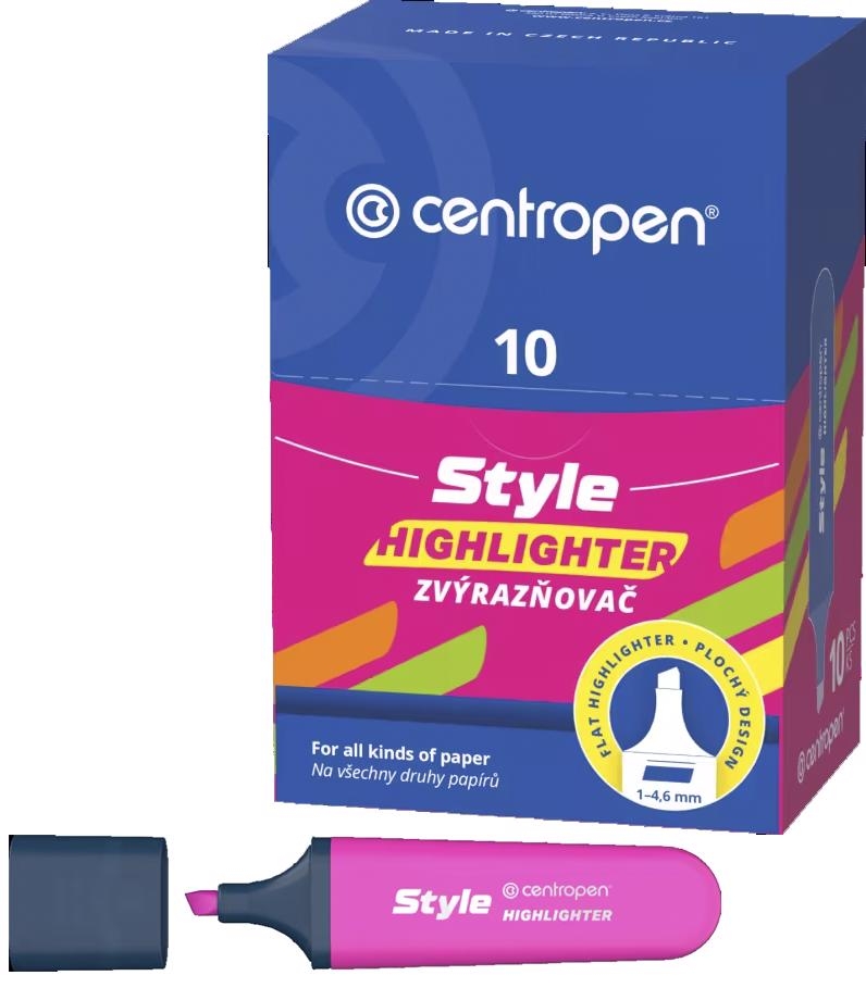 CENTROPEN Zvýrazňovač růžový, plochý (10ks/bal)