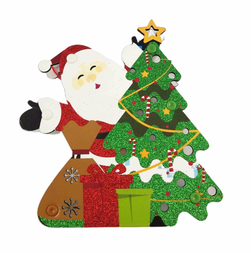 Vánoční dekorace - Santa+stromeček se světlem 14x16cm (108/krt)