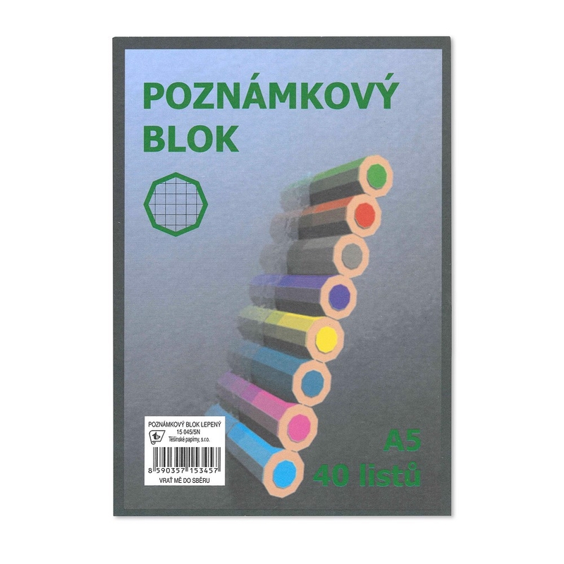 Poznámkový blok A5, 40 listů, čtvereček (5ks/bal)