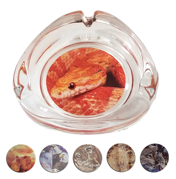 BF Popelník skleněný trojúhelník 9x9cm - Divoká zvířata (6ks/bal)