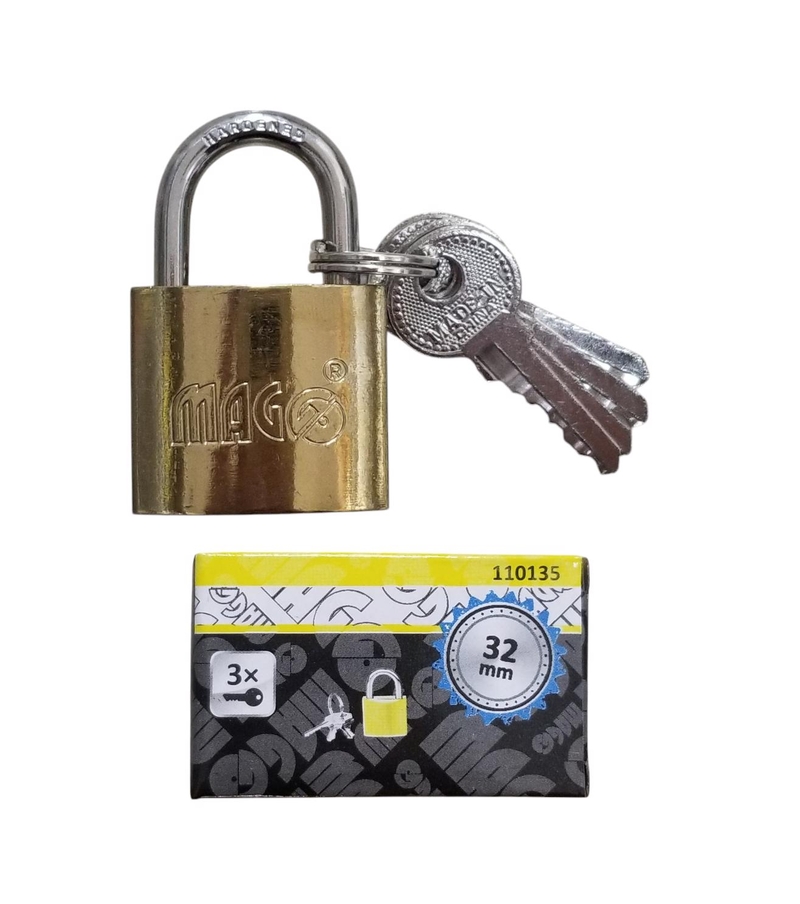 Magg Zámek visací Gold 32mm +3klíč (6/bal)