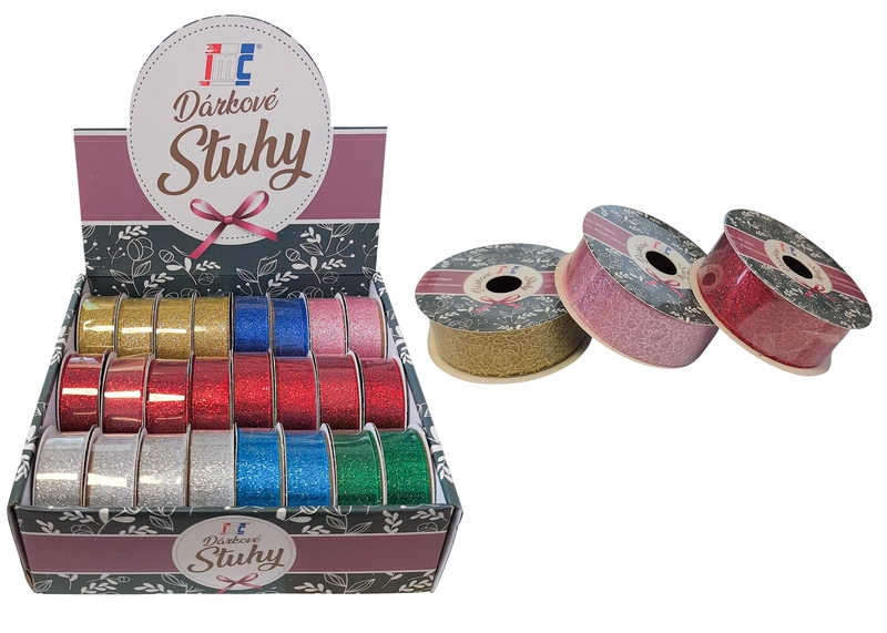 Dárková stuha Glitry 2,5cm x 2,7M (24ks/bal,576/krt)