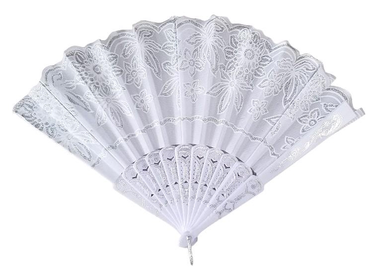 Látkový vějíř s motivem stříbrné třpytky 23cm (12ks/bal)