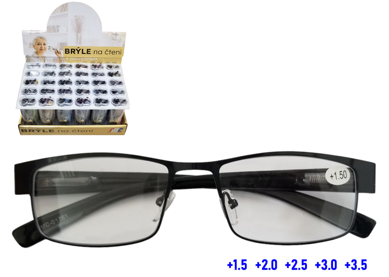 Brýle na čtení kovové s pouzdrem - Manly (30ks/bal, 360ks/krt)
