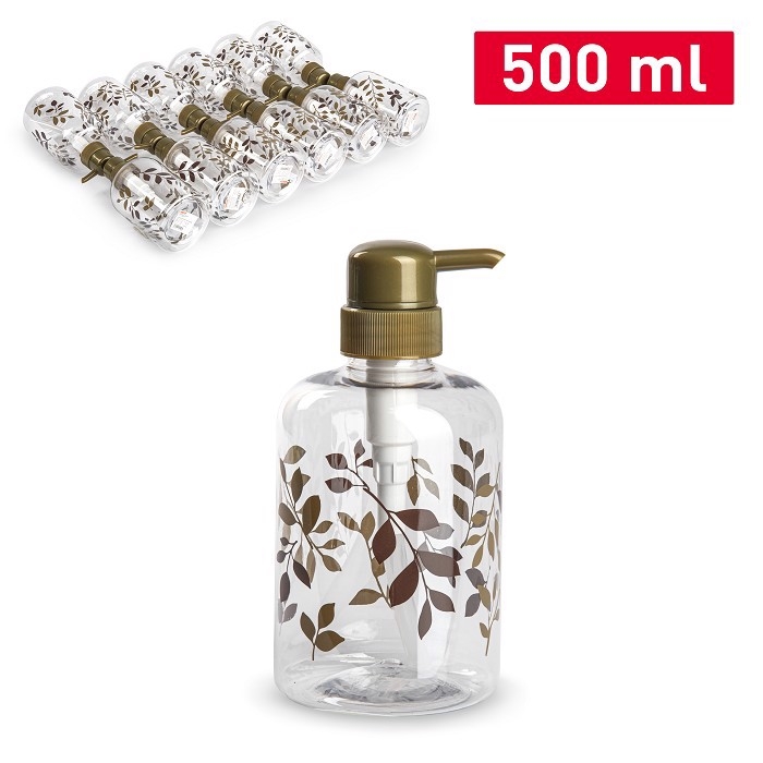 Plastic Forte Plastový dávkovač mýdla 500ml vzor listy průhledný (12ks/bal)