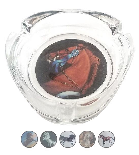 Popelník skleněný trojúhelník 9x9cm - Kůň (6ks/bal)