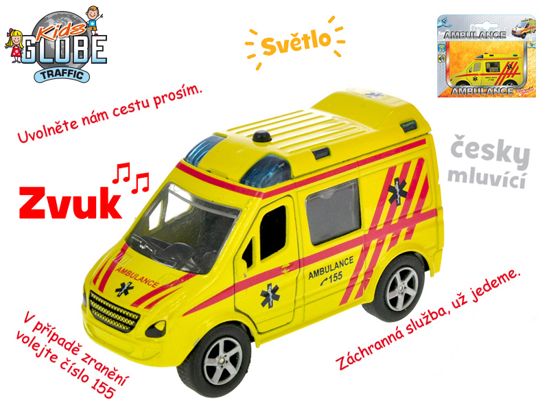 Auto ambulance 11cm na baterie česky mluvící (12/krt)