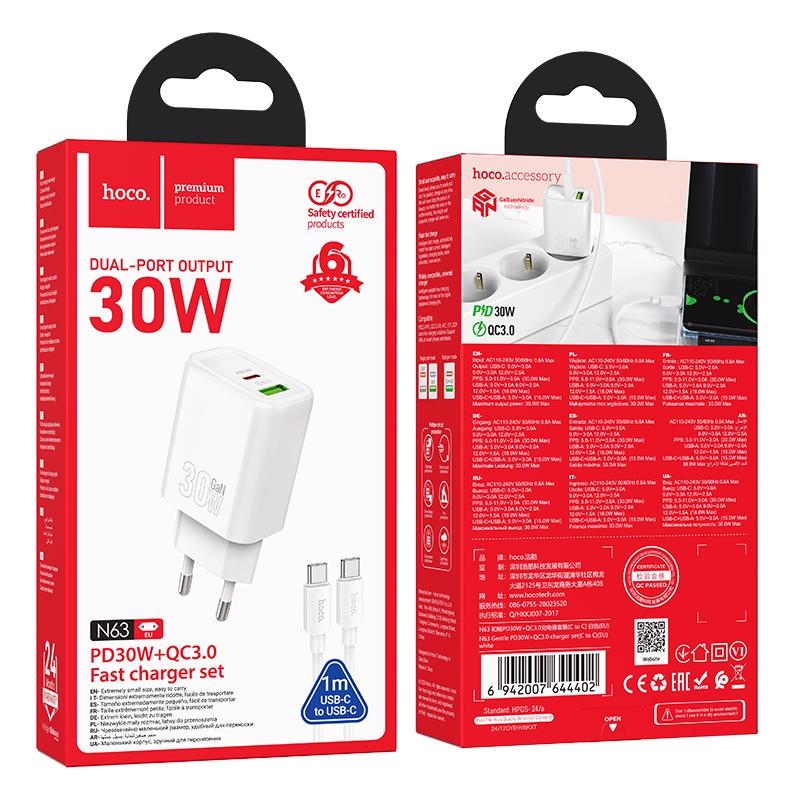 Gentle PD30W dual port adaptér Type-C to Type-C BÍLÝ (120ks/krt)