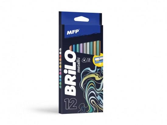 Pastelky BRILO 12ks metalické s ořezávátkem