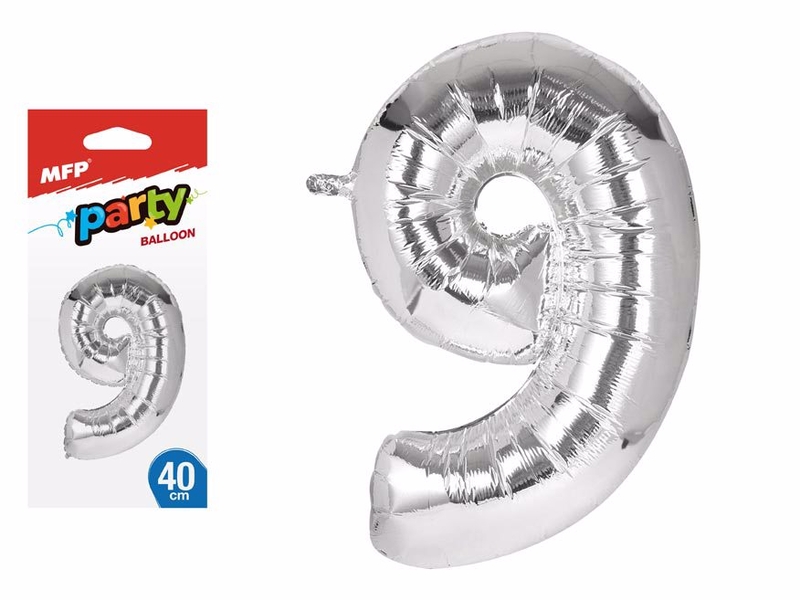 Balónek folie č. 9 [12ks/b] MFP 40cm - stříbrný