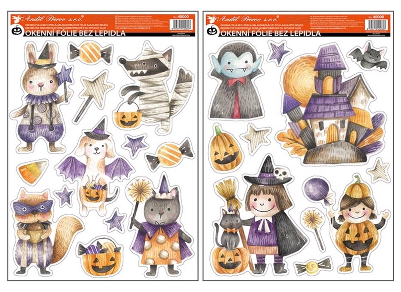 Okenní fólie 40000 Halloween čarodějky s glitrem 29x41cm