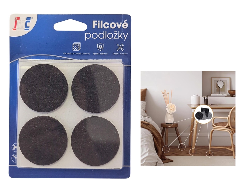 Filcové podložky na nábytek samolepící ⌀40mm 8ks (12sad/bal,288/krt)