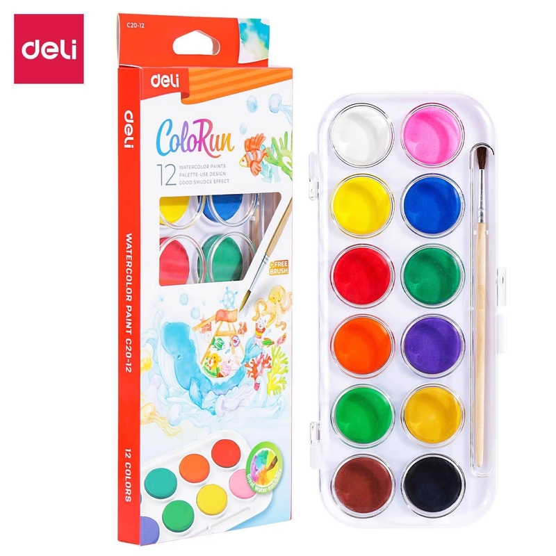 DELI Vodové barvy 12 barev, 12 ml ColoRun EC20-12 (12sad/bal,96ks/krt)