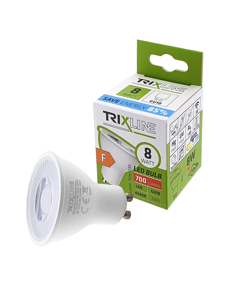 LED žárovka Trixline 8W GU10 700lm - neutrální bílá (10ks/bal)