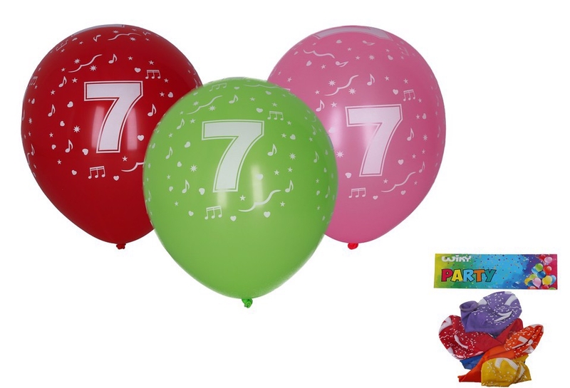 Balónek nafukovací 30cm - sada 5ks, s číslem 7 (20sad/bal)