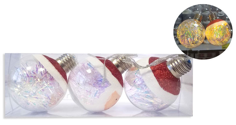 Vánoční dekorace - svítící koule 8cm - 3ks (120sad/krt)
