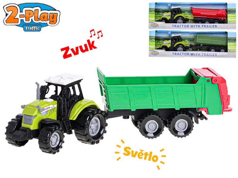 2-Play Traffic traktor s vlečkou 23-26cm volný chod na baterie se světlem a zvukem 3druhy 12ks v DBX