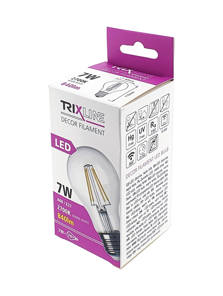 BC TR 7W E27 LED 2700K A60 840lm FILAMENT (10ks/bal)