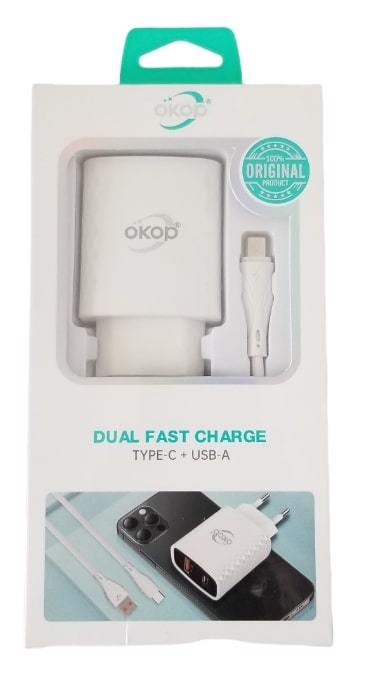 Sada nabíječka s Type-C + USB-A kabelem 20W 2v1 Okop (8sad/bal)