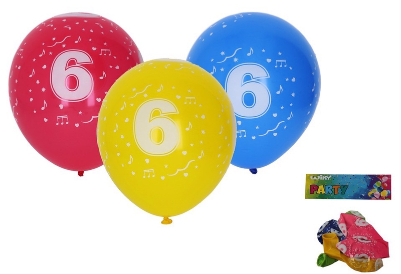 Balónek nafukovací 30cm - sada 5ks, s číslem 6 (20sad/bal)