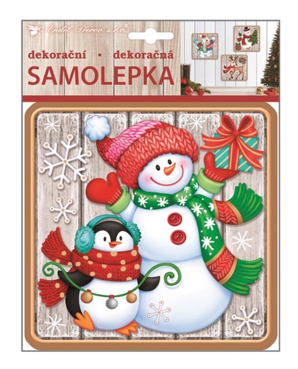 Dekorační samolepka plastická 23x18cm, Sněhulák s tučňákem