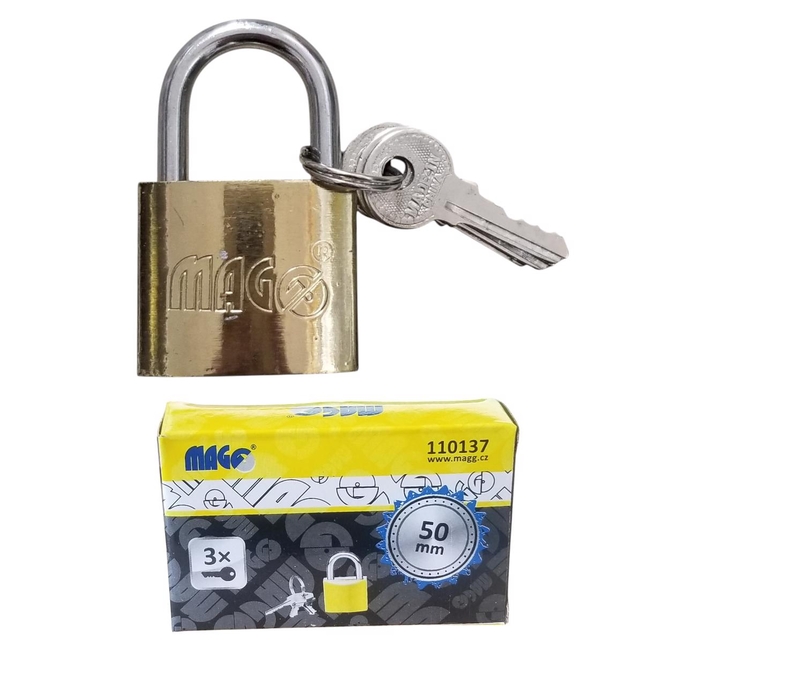 Magg Zámek visací Gold 50mm +3klíč (6/bal)