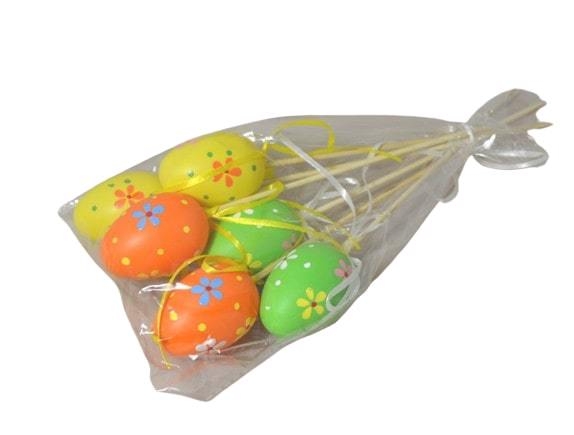 Vejce plast zápich 6cm/6ks kytičky