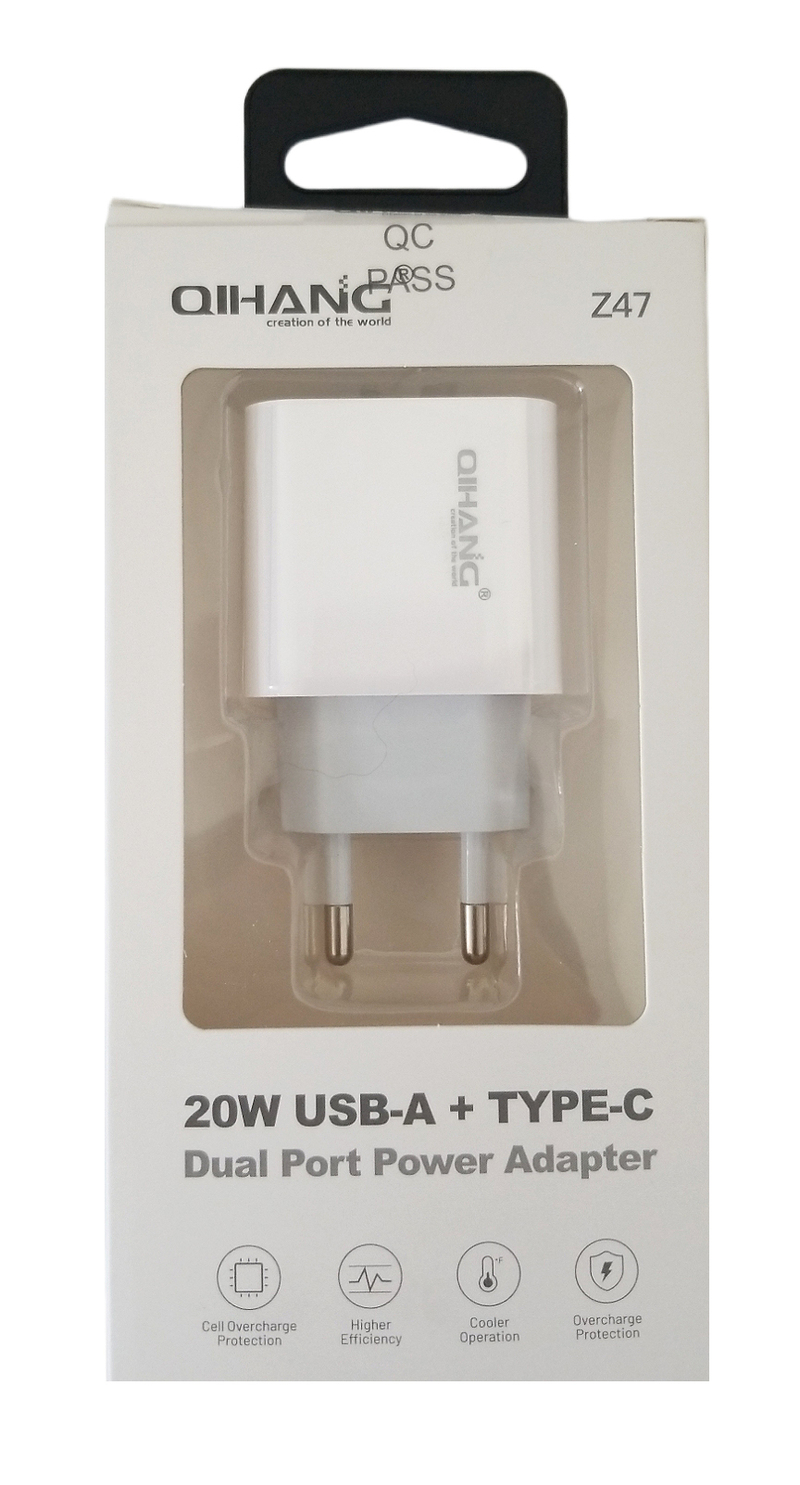 Nabíječka do sítě 2in1 20W USB-A + Type-C (10ks/bal, 300ks/krt)