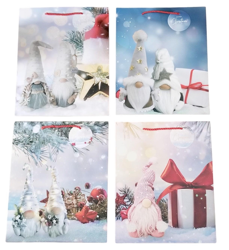 Dárková taška Vánoční s glitry - Dřevěné figurky 18x23x10cm (12ks/bal, 600ks/krt)