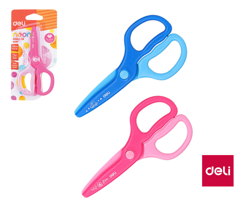 DELI Nůžky dětské 120mm NEON plastové E6067 (12ks/krt)