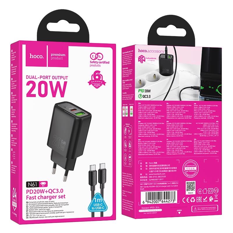Gentle PD20W dual port adaptér ČERNÝ s kabelem USB-C (120ks/krt)