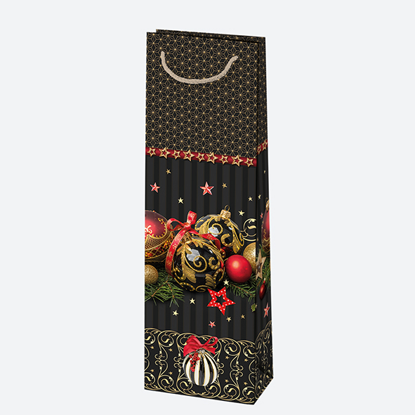 Dárková taška Vánoční na láhev 33x10,5x8,5cm (10ks/bal)