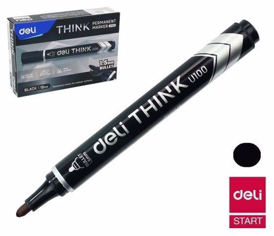 DELI Popisovač permanentní 1,5mm - černý EU10020 (12ks/bal, 960ks/krt)