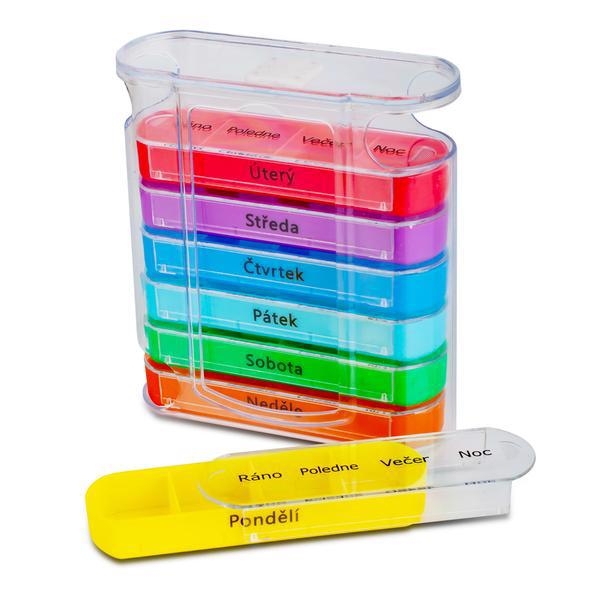 Plastový dávkovač na léky 7 dní barevné krabičky