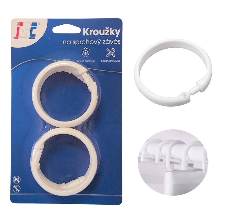 Kroužky na sprchový závěs bílé 60mm 6ks (12sad/bal,288/krt)