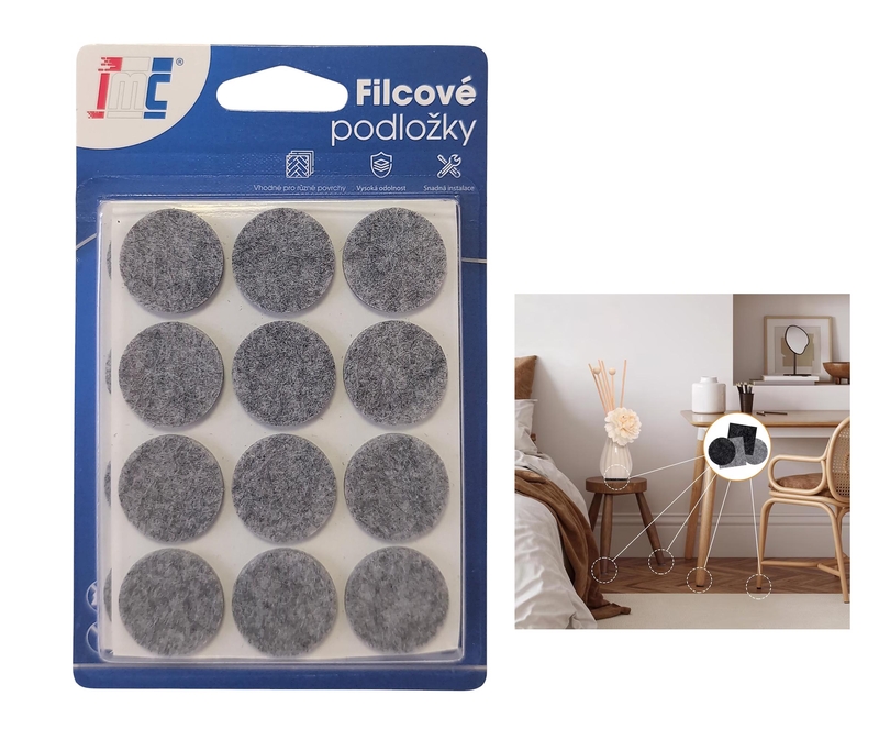 Filcové podložky na nábytek samolepící ⌀22mm 24ks (12sad/bal,288/krt)