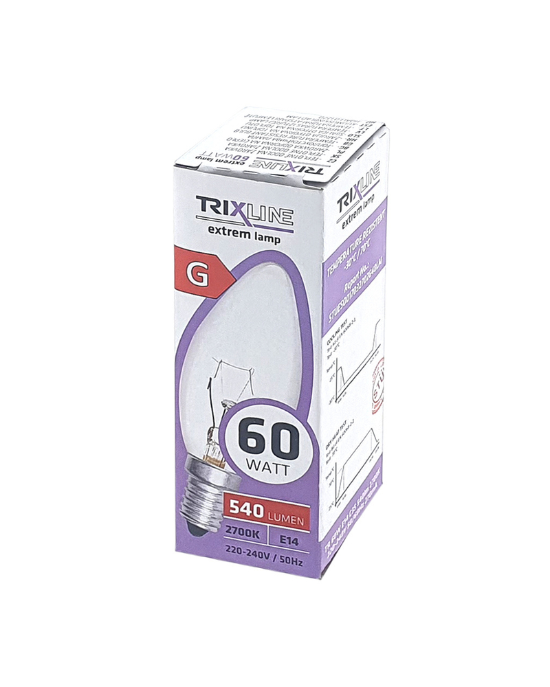 Žárovka Trixline C35, 60W E14 540lm teplá bílá (10/bal 100/krt)