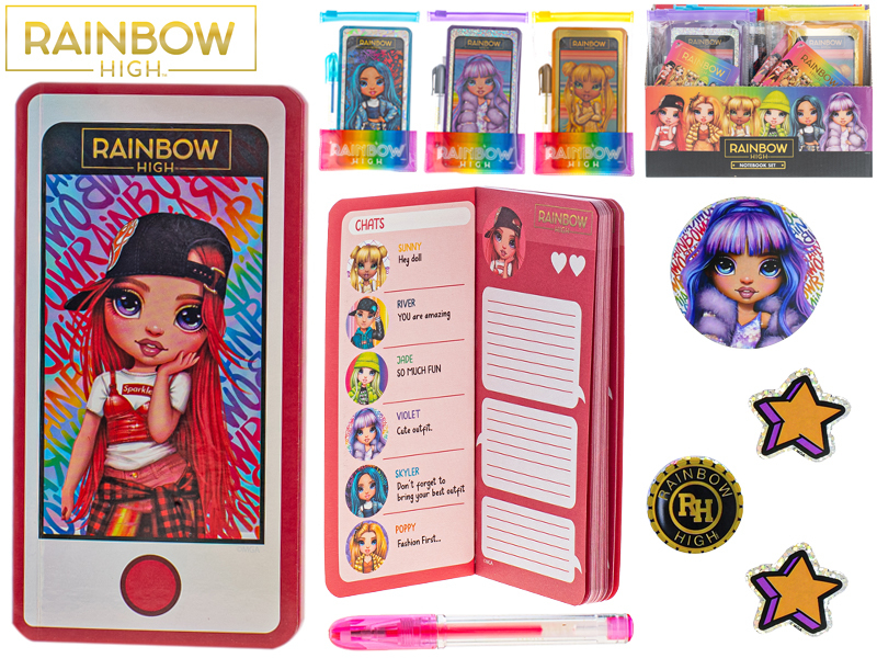 Rainbow High A6 zápisník s perem 4barvy v sáčku (12ks/bal)