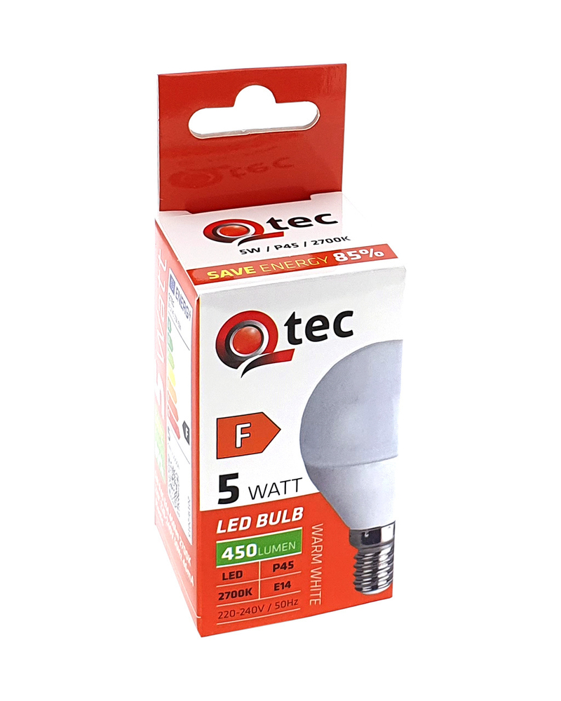QTEC LED žárovka 5W P45 E14 2700K (10ks/bal)