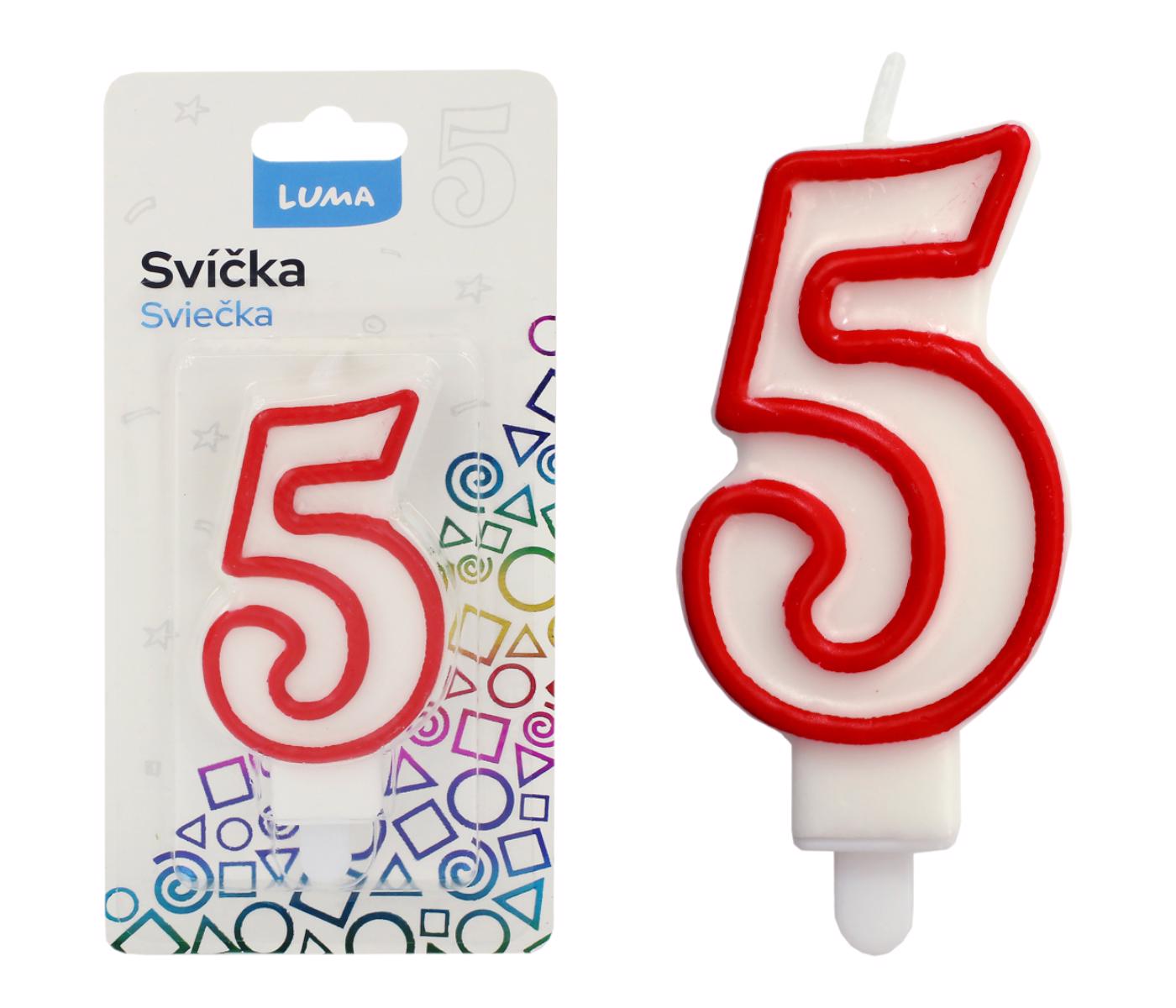 LUMA Narozeninové svíčky číslo "5" 85mm (6ks/bal, 600ks/krt)