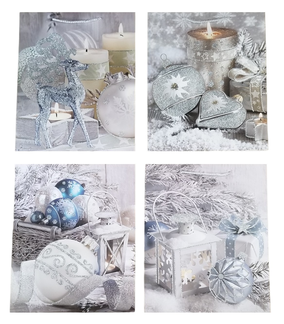 Dárková taška Vánoční s glitry - Stříbrné vánoce 18x23x10cm (12ks/bal, 600ks/krt)