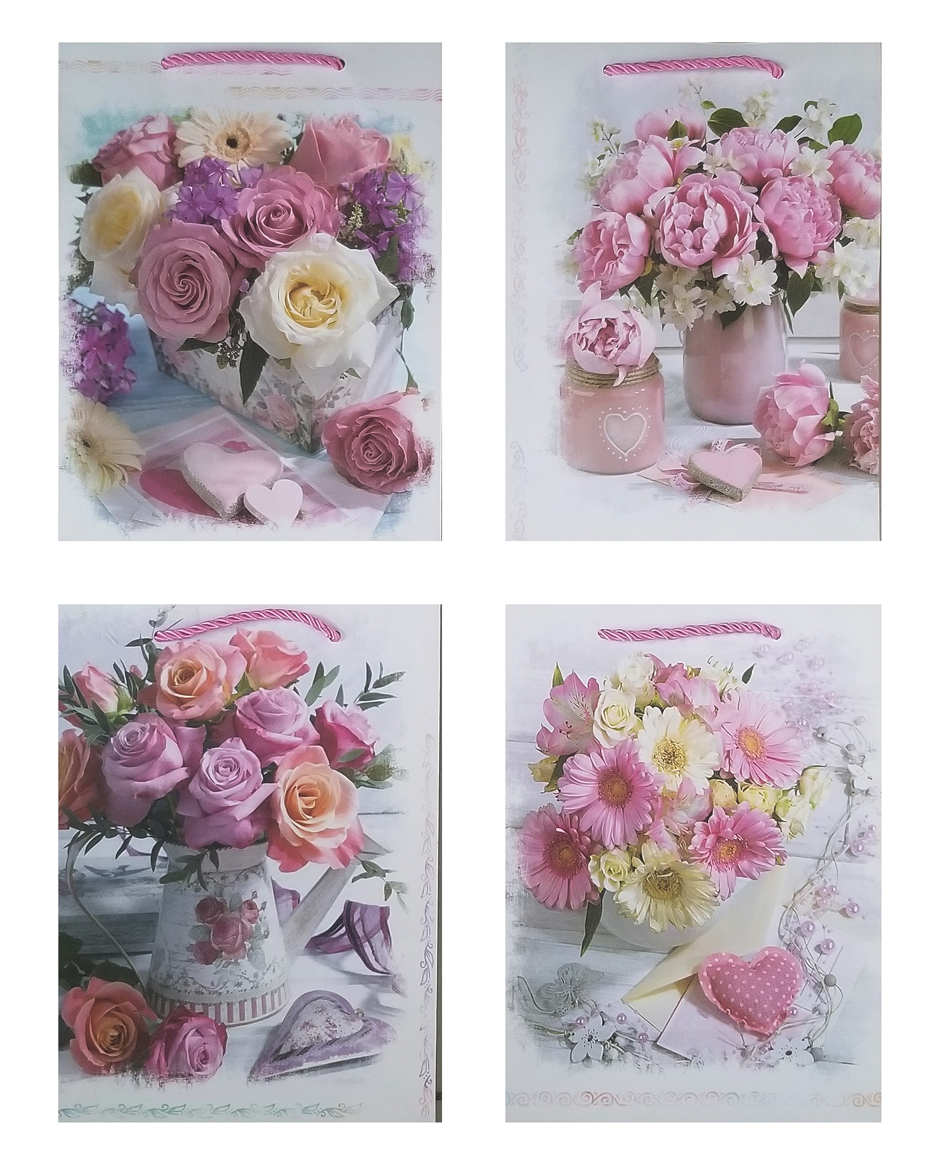 Dárková taška 32x26x10cm - Pugéty růžových květů (12ksbal, 480ks/krt)