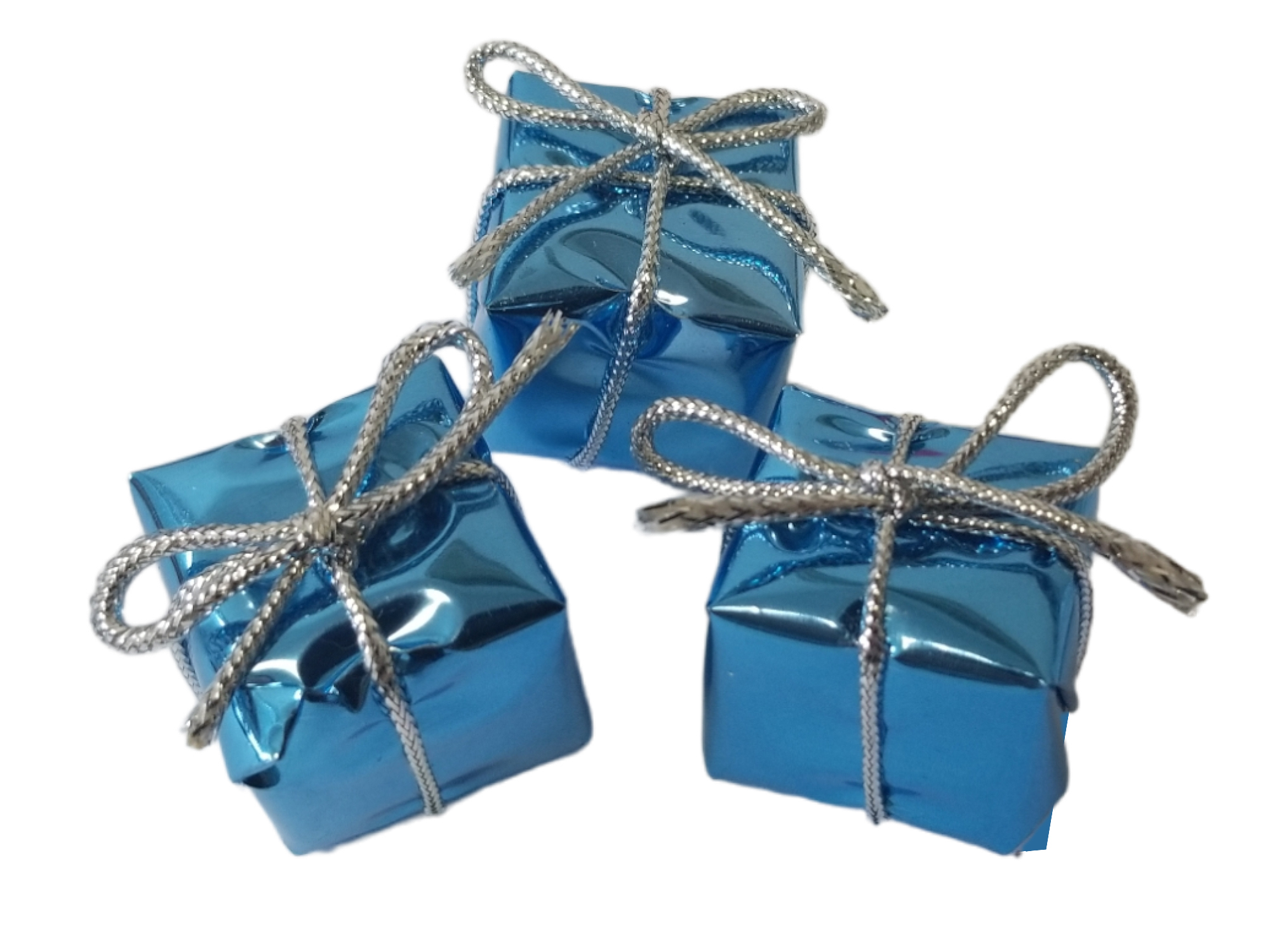 Dekorace vánoční - vánoční dárky modré 12ks 2cm