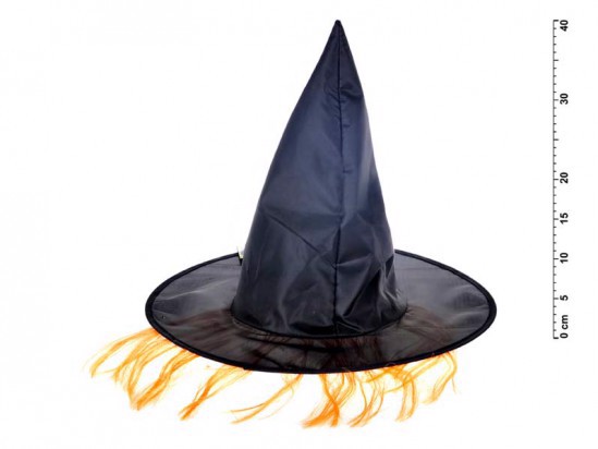 Klobouk čarodějnický M02 černý s vlasy 36x30cm